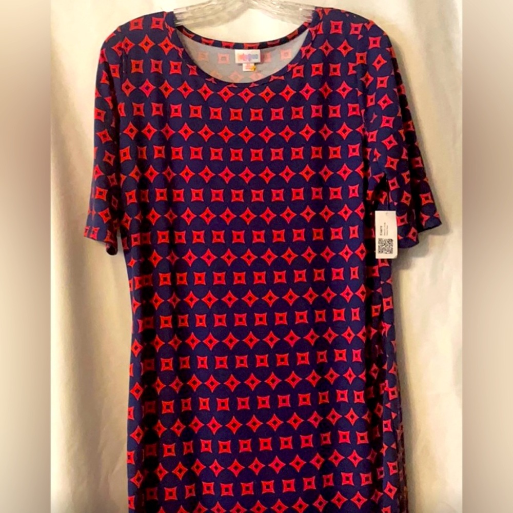 LuLaRoe Blue and Red Geometric Julia Midi Dress - NWT - size XL